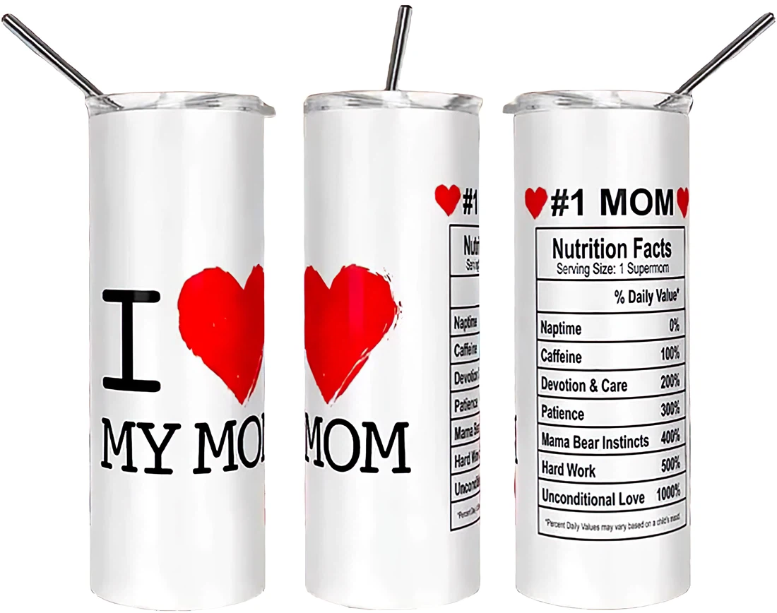 Personalized Name I Heart Love My Mom Nutrition Facts  Tumbler 17oz With Lid And Straw