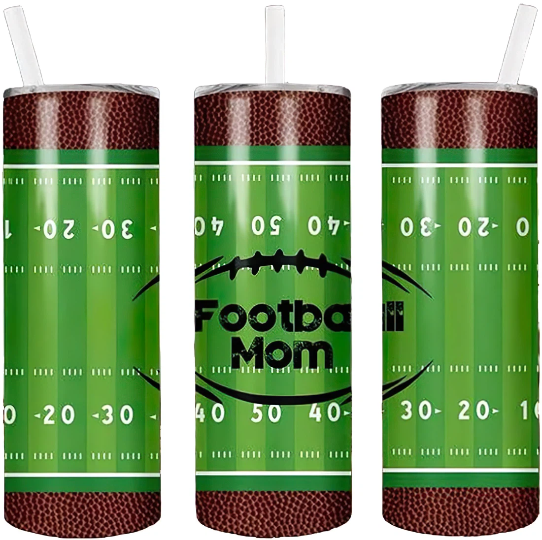 Personalized Name Football Mom Football Field  Tumbler 17oz With Lid And Straw