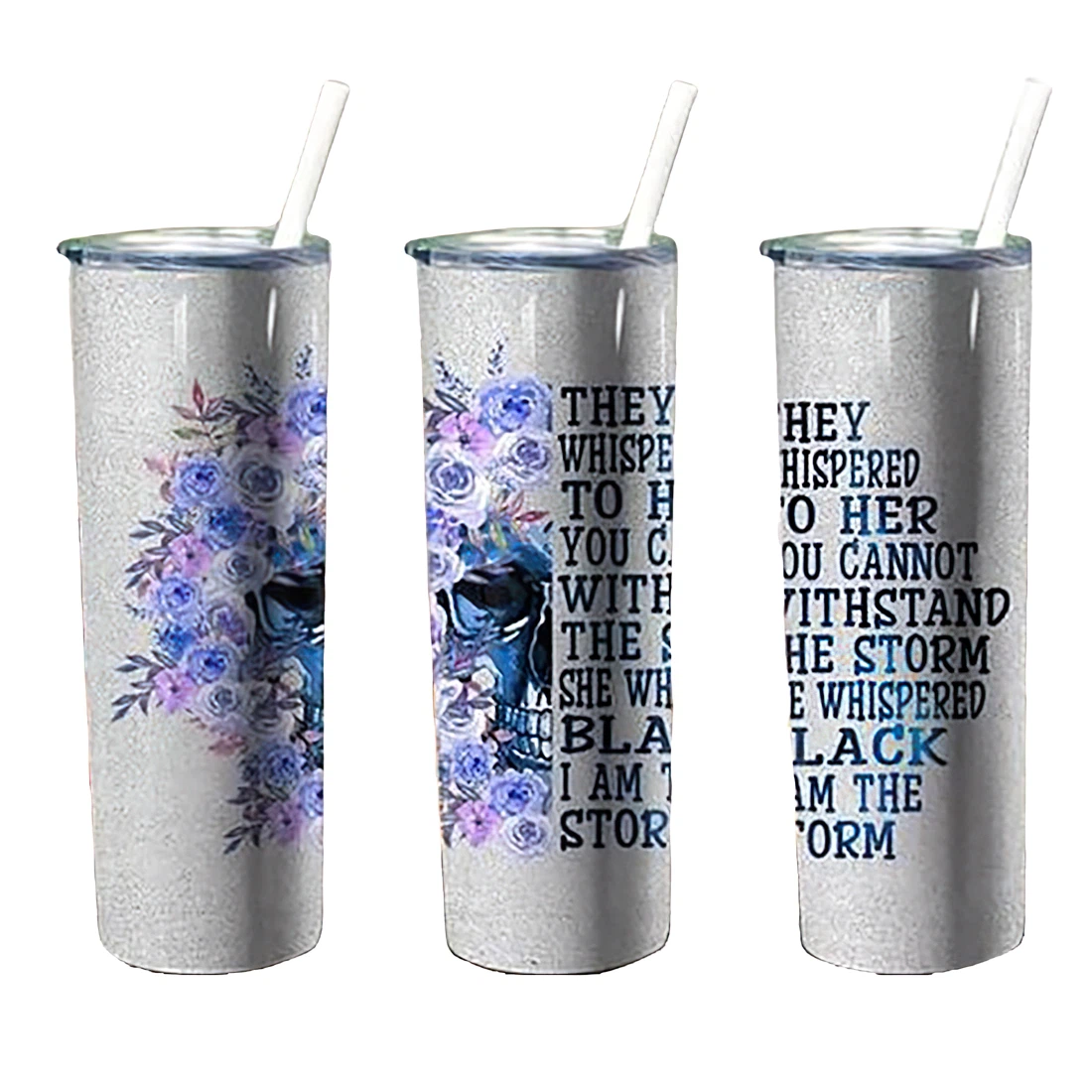 Personalized Name Skull And Flower They Whispered To Her Tumbler 17oz With Lid And Straw