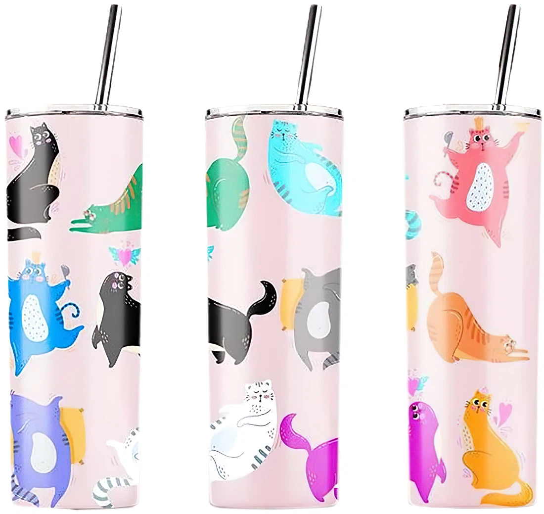 Personalized Name Funny Cat Colorful Lovely  Tumbler 17oz With Lid And Straw