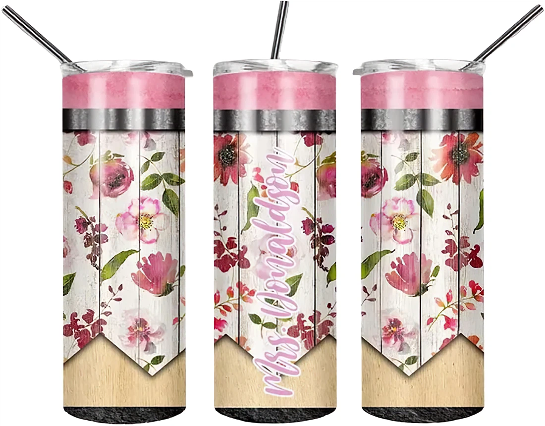 Personalized Name Floral Pencil Curtain Bag  Tumbler 17oz With Lid And Straw