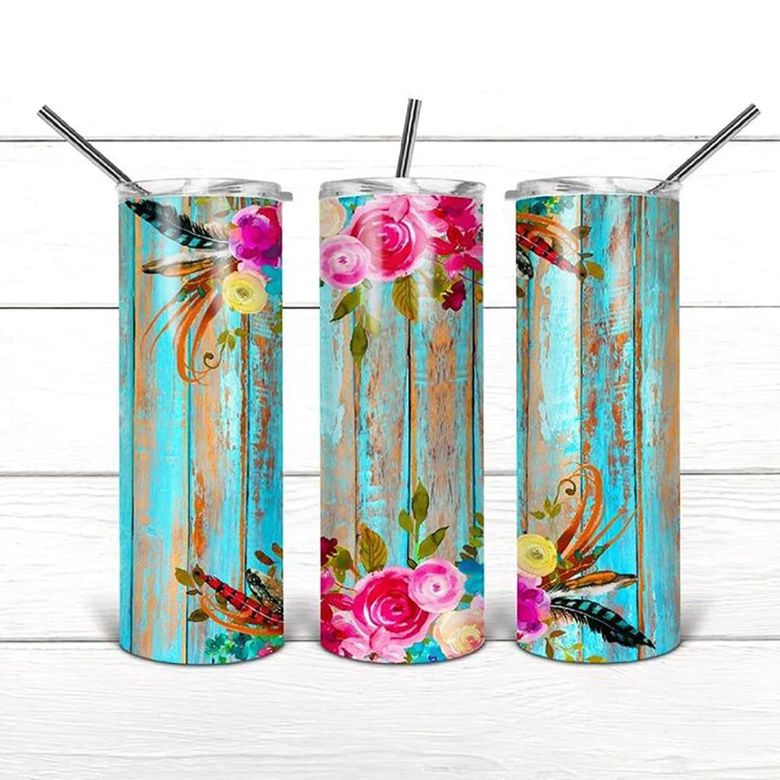 Personalized Name Floral Beautiful  Tumbler 17oz With Lid And Straw