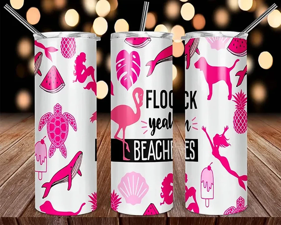Personalized Name Flock You Beaches Pink  Tumbler 17oz With Lid And Straw
