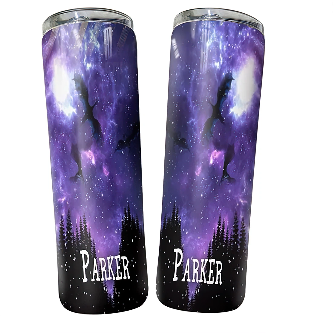 Personalized Name Galaxy Dragon At Night  Tumbler 17oz With Lid And Straw