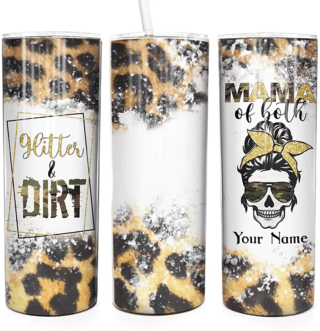 Personalized Name Cheetah Hitter And Dirt Mama Of Both Tumbler 17oz With Lid And Straw