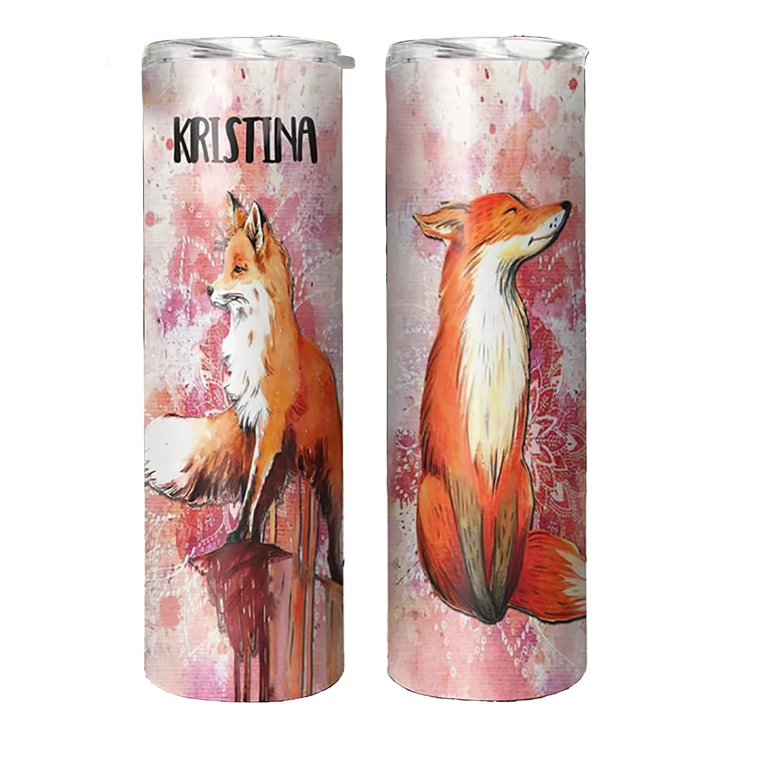 Personalized Name Fox Hippie Background  Tumbler 17oz With Lid And Straw