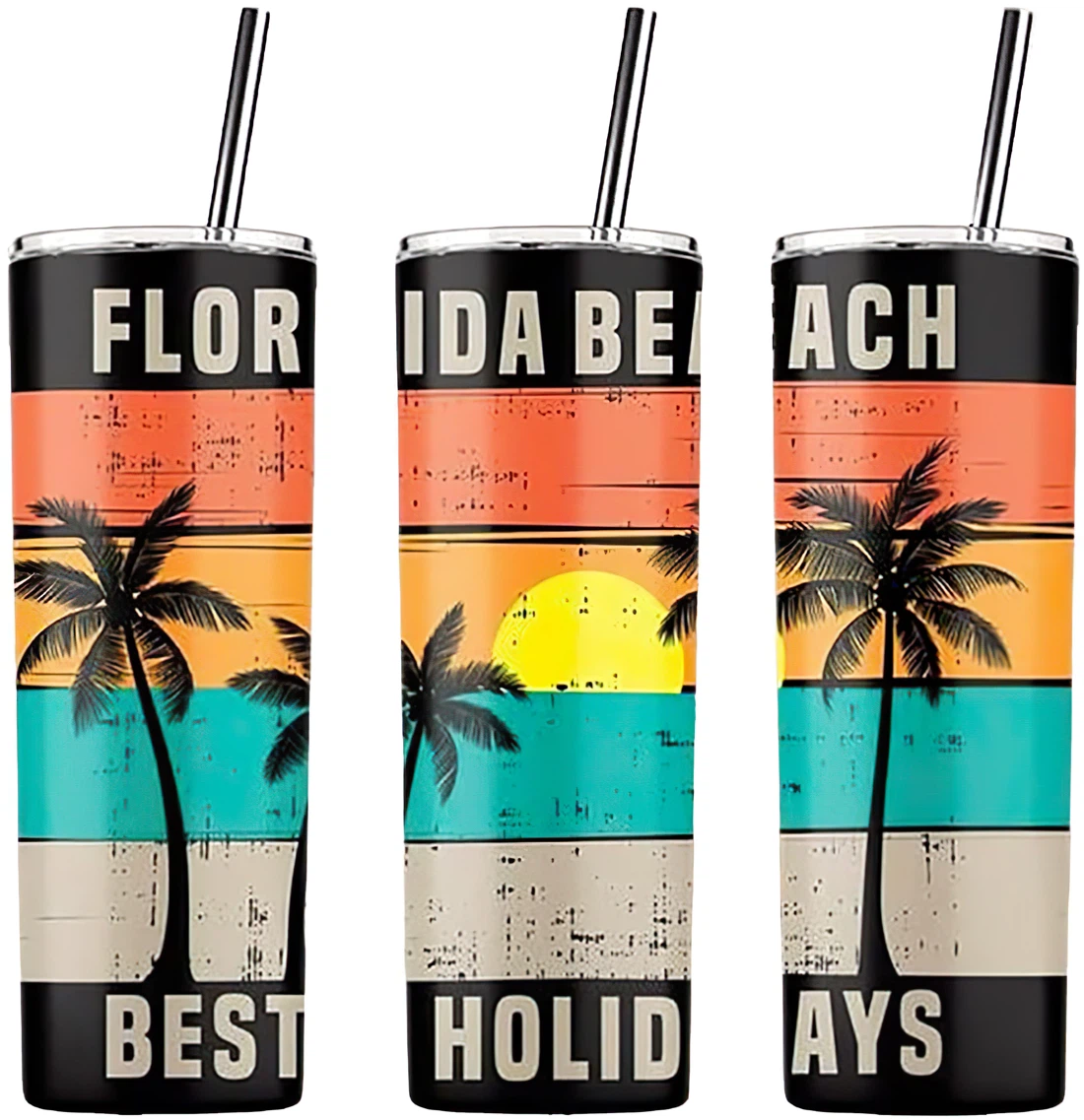 Personalized Name Florida Beach Good Holidays  Tumbler 17oz With Lid And Straw