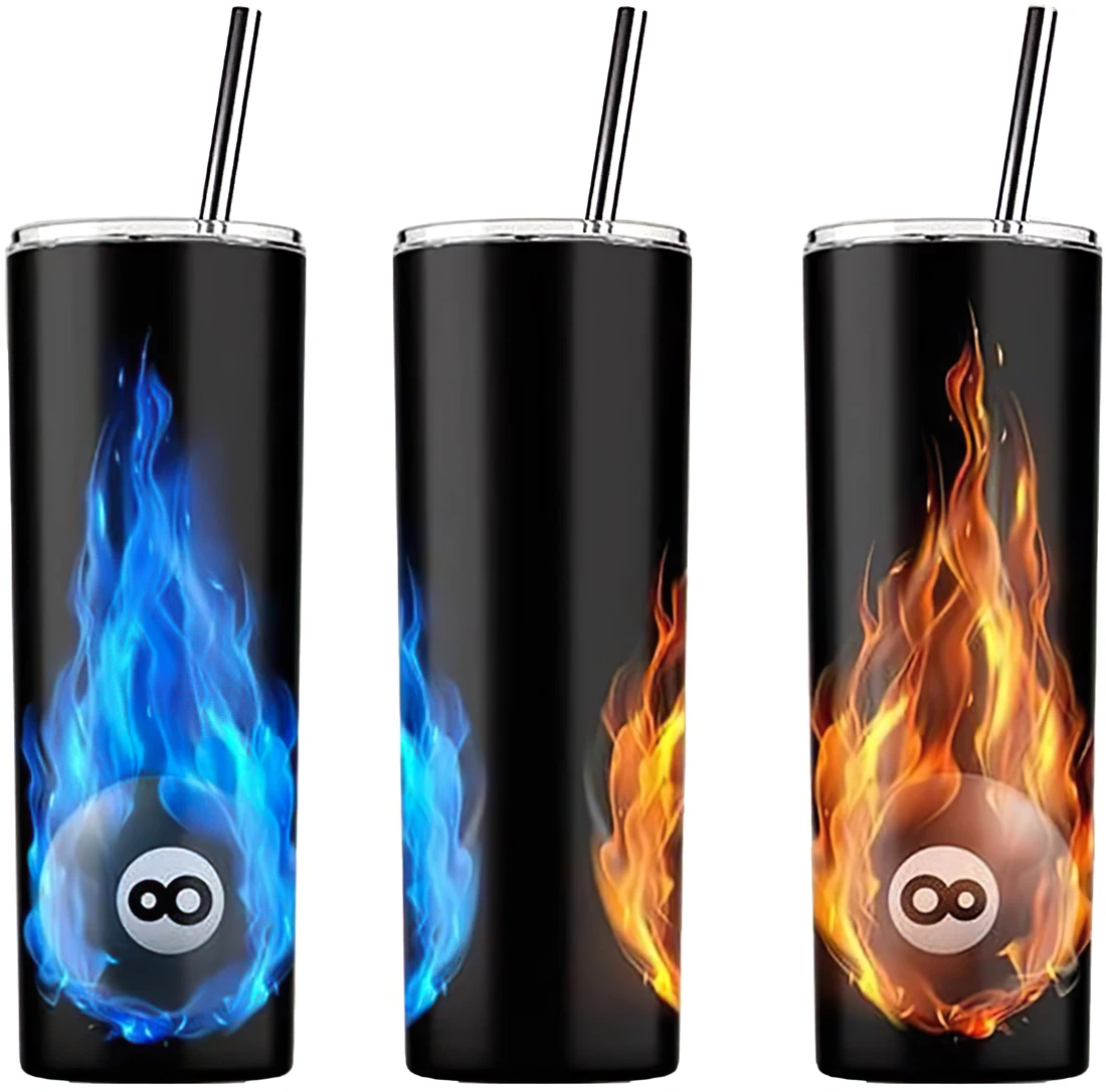 Personalized Name Flying Billiard Fire And Ice  Tumbler 17oz With Lid And Straw