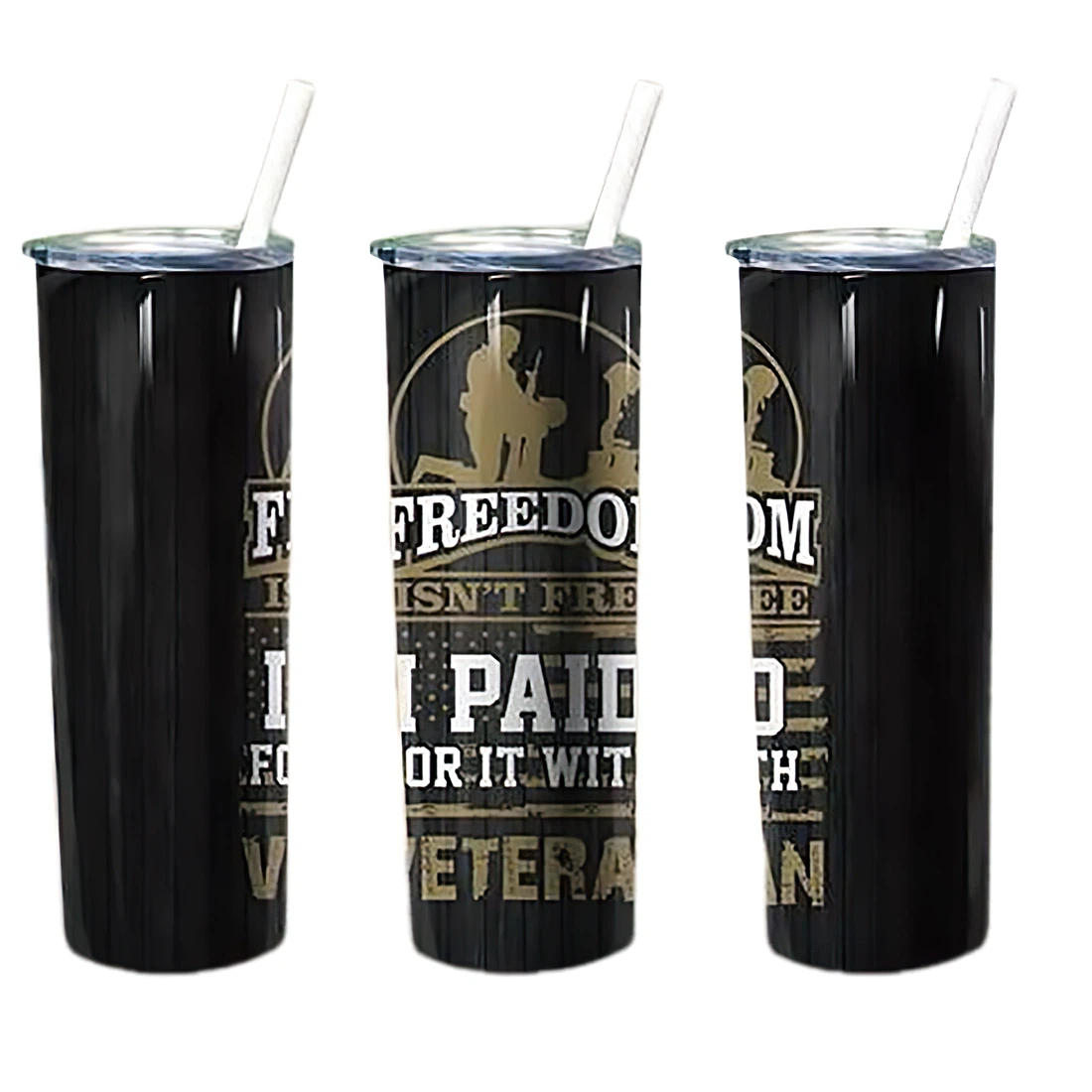 Personalized Name Freedom Isn't Free Veterans  Tumbler 17oz With Lid And Straw