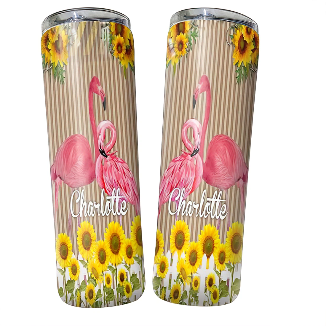 Personalized Name Flamingo Sunflower Lovely  Tumbler 17oz With Lid And Straw