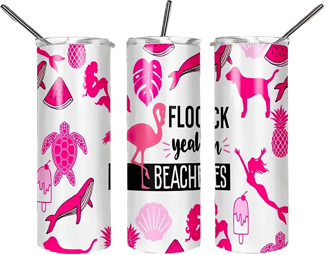 Personalized Name Flock You Beaches Pink  Tumbler 17oz With Lid And Straw