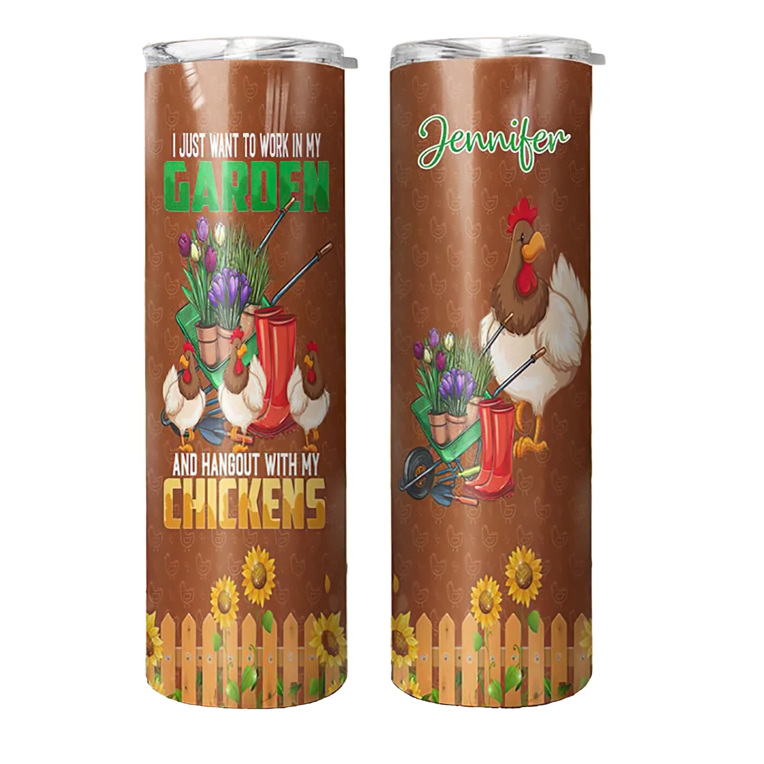 Personalized Name Just Want To Work In My Garden Chicken And Gardening Tumbler 17oz With Lid And Straw