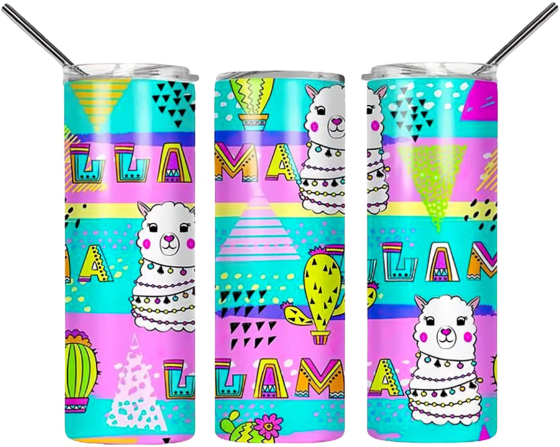 Personalized Name Funny Llama Colorful  Tumbler 17oz With Lid And Straw