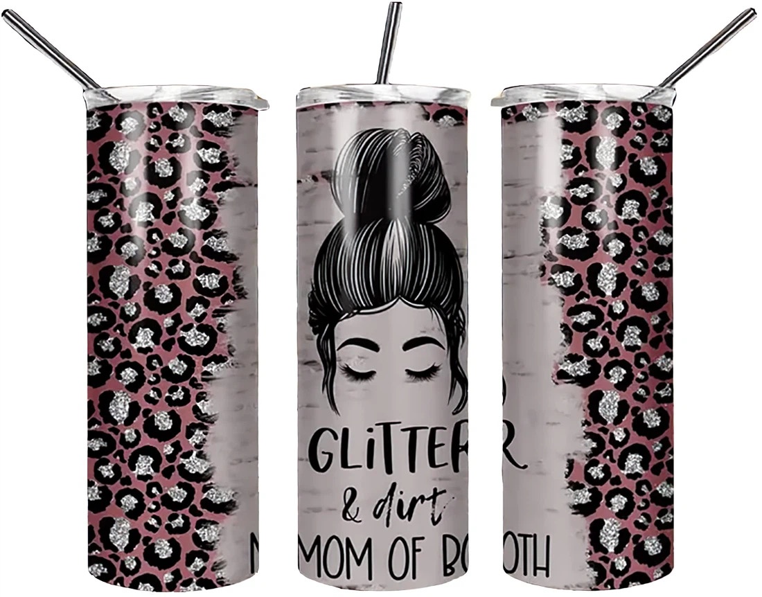 Personalized Name Glitter And Dirt Mom Of Both  Tumbler 17oz With Lid And Straw