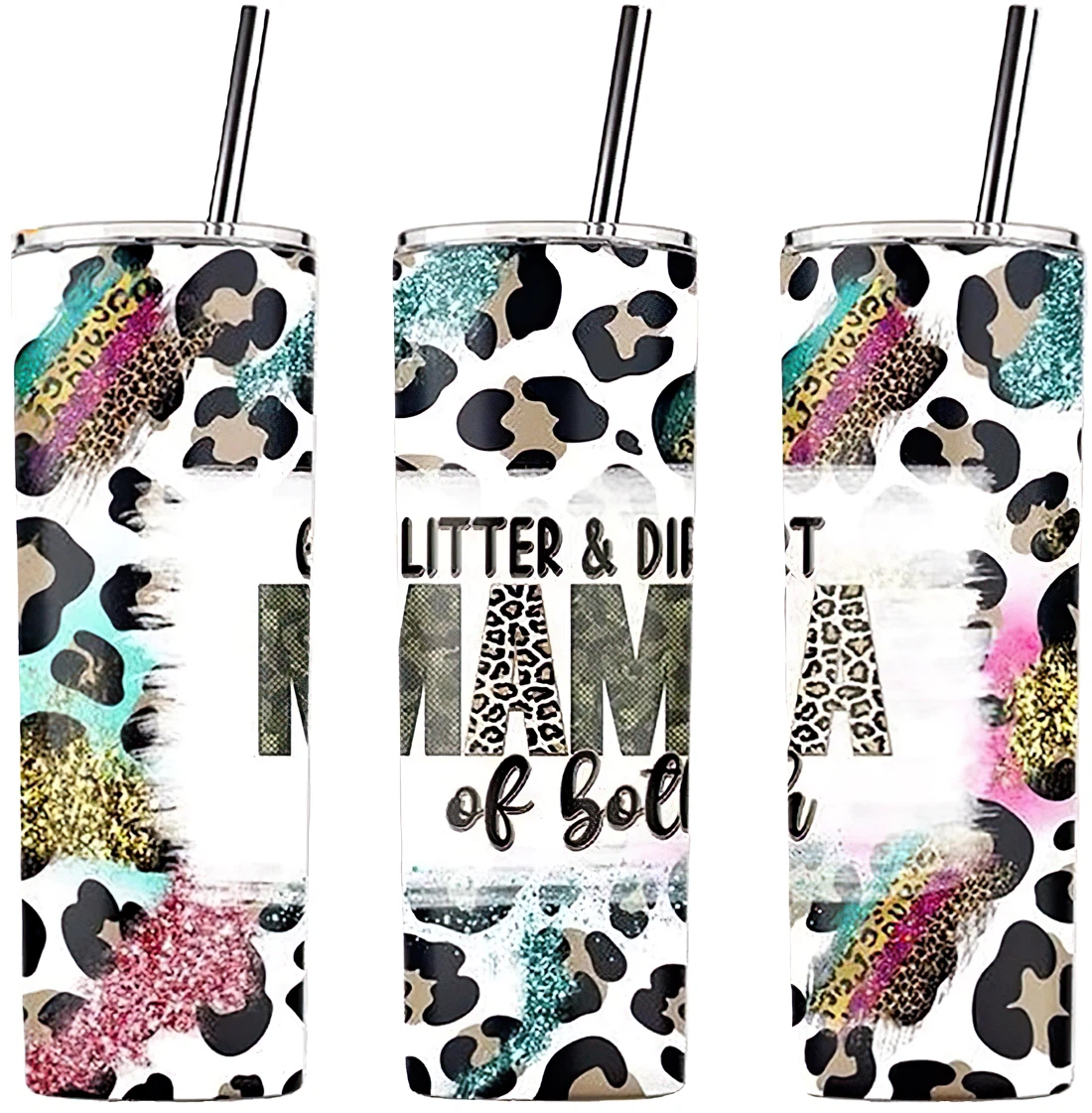 Personalized Name Glitter And Dirt Mama Of Both Tumbler 17oz With Lid And Straw