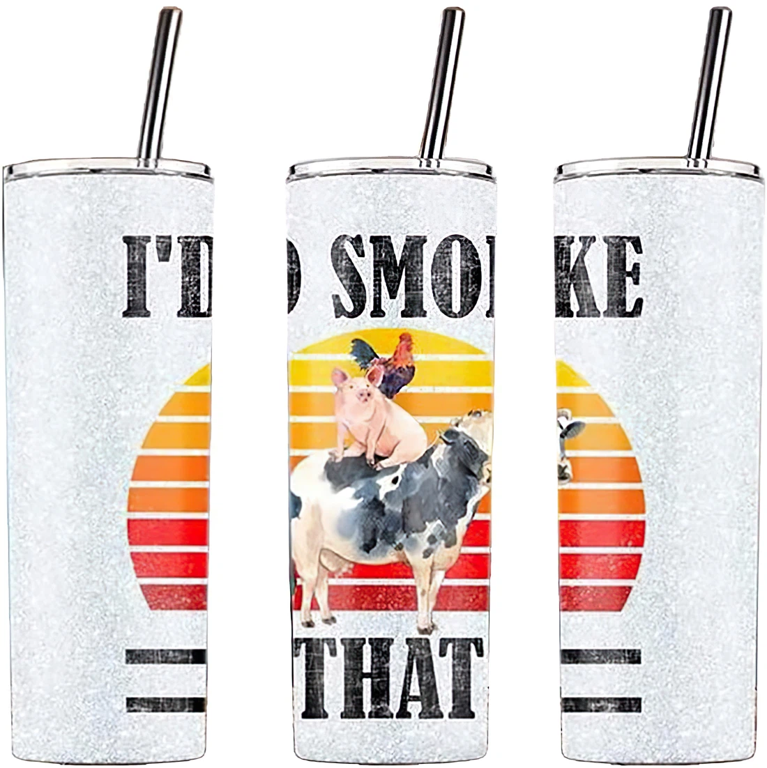 Personalized Name Glitter I'd Smoke That Bbq Mug  Tumbler 17oz With Lid And Straw