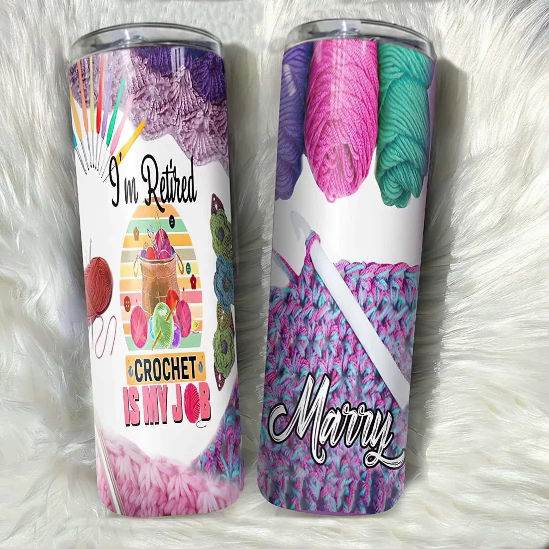 Personalized Name I'm Retired Crochet Is My Job  Tumbler 17oz With Lid And Straw