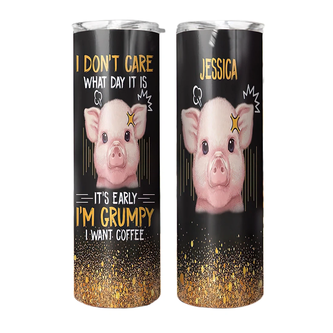 Personalized Name Pig I Don't Care What Day It Is I'm Grumpy Tumbler 17oz With Lid And Straw