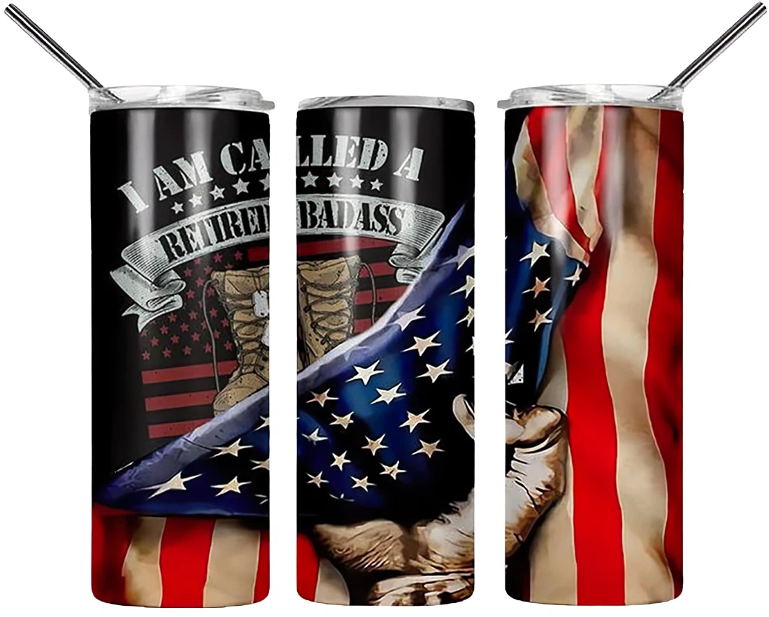 Personalized Name Veteran Military Army Usa American Flag Tumbler 17oz With Lid And Straw