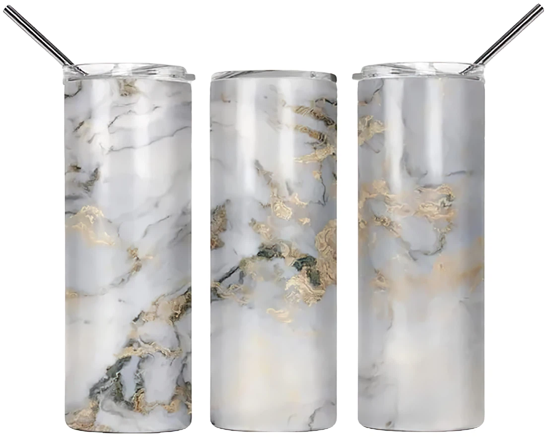 Personalized Name Gold And White Marble  Tumbler 17oz With Lid And Straw