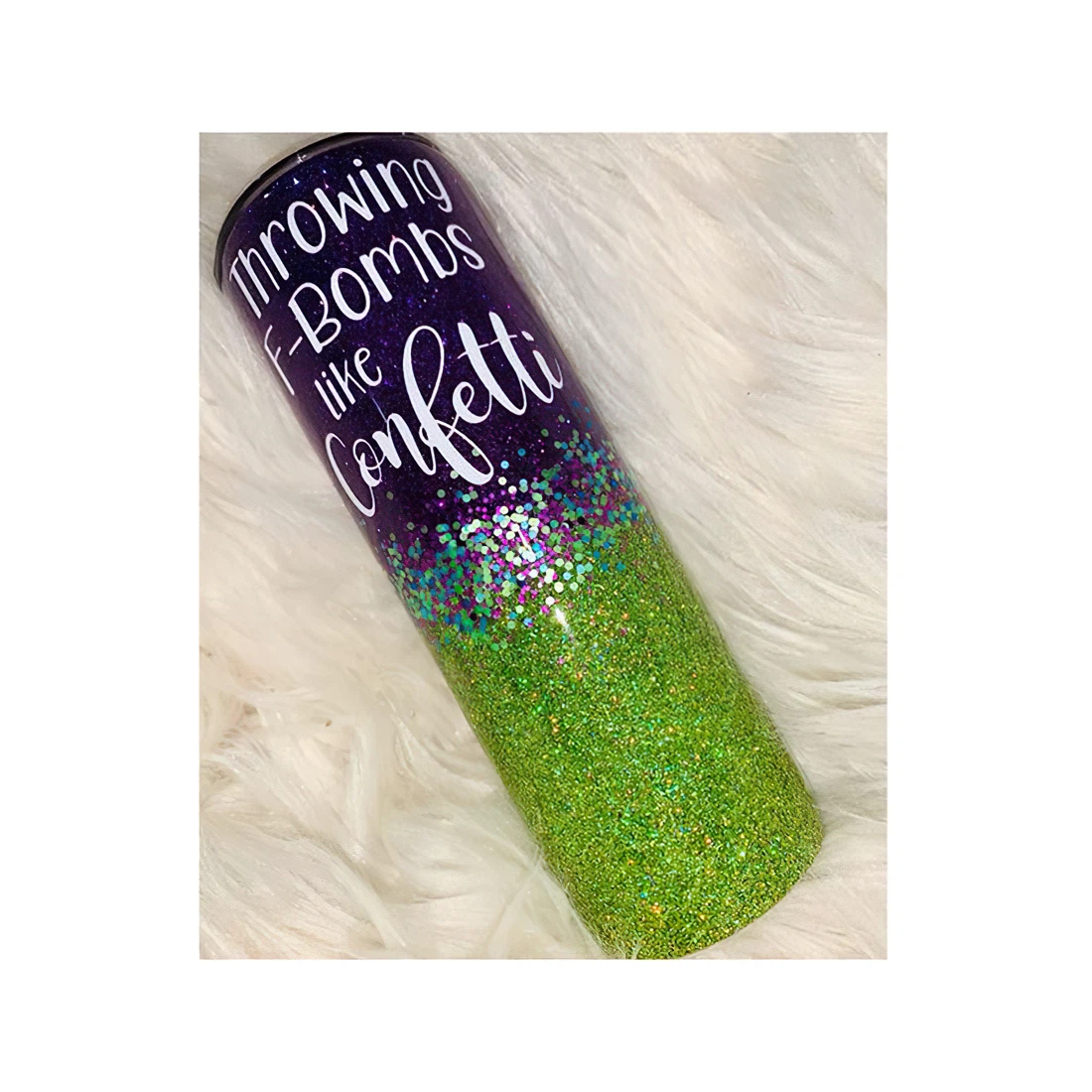 Personalized Name Purple And Green Glitter Tumbler 17oz With Lid And Straw