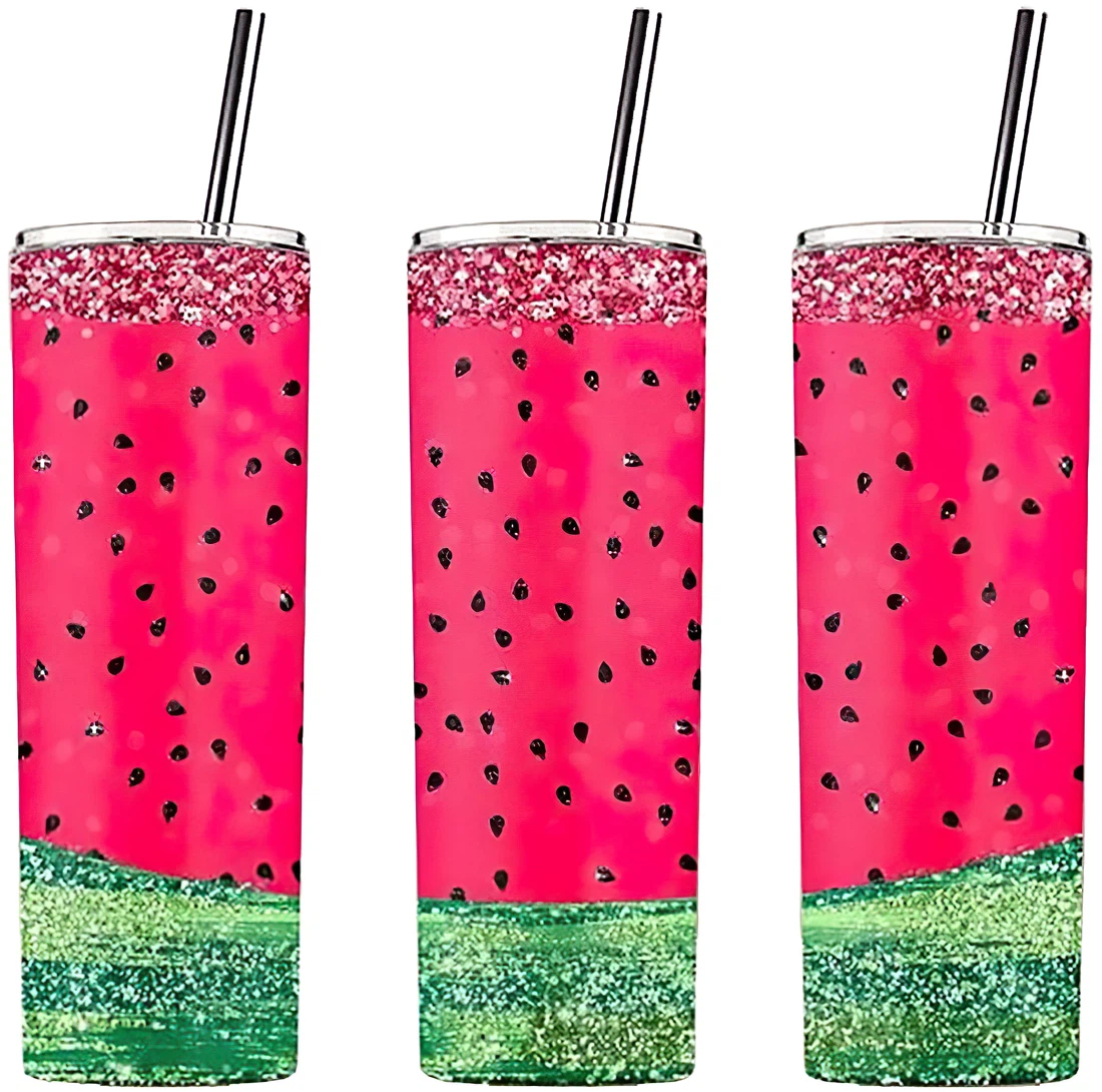 Personalized Name Watermelon Beautiful Glitter Tumbler 17oz With Lid And Straw