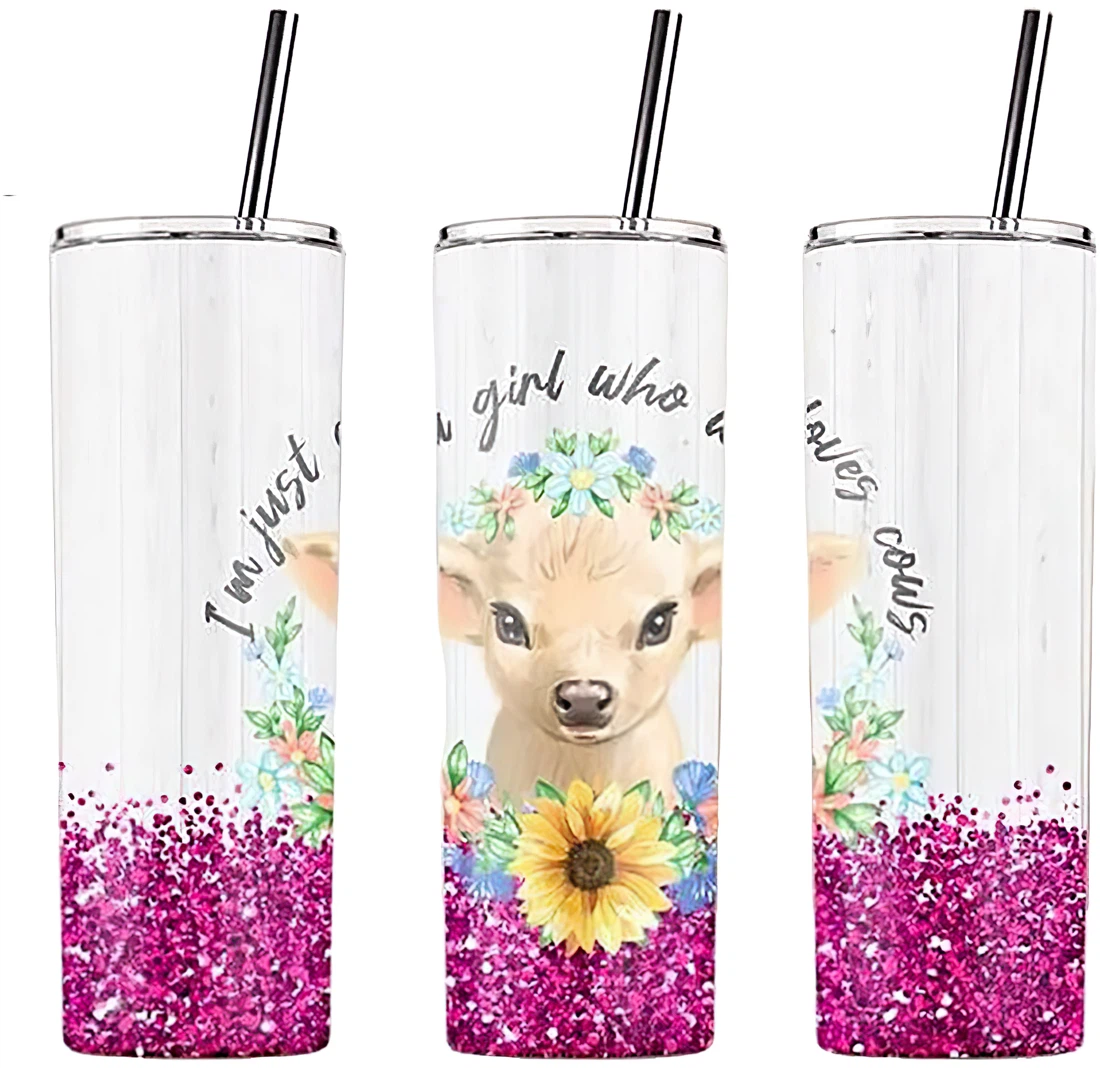 Personalized Name Just A Girl Who Loves Cows Tumbler 17oz With Lid And Straw