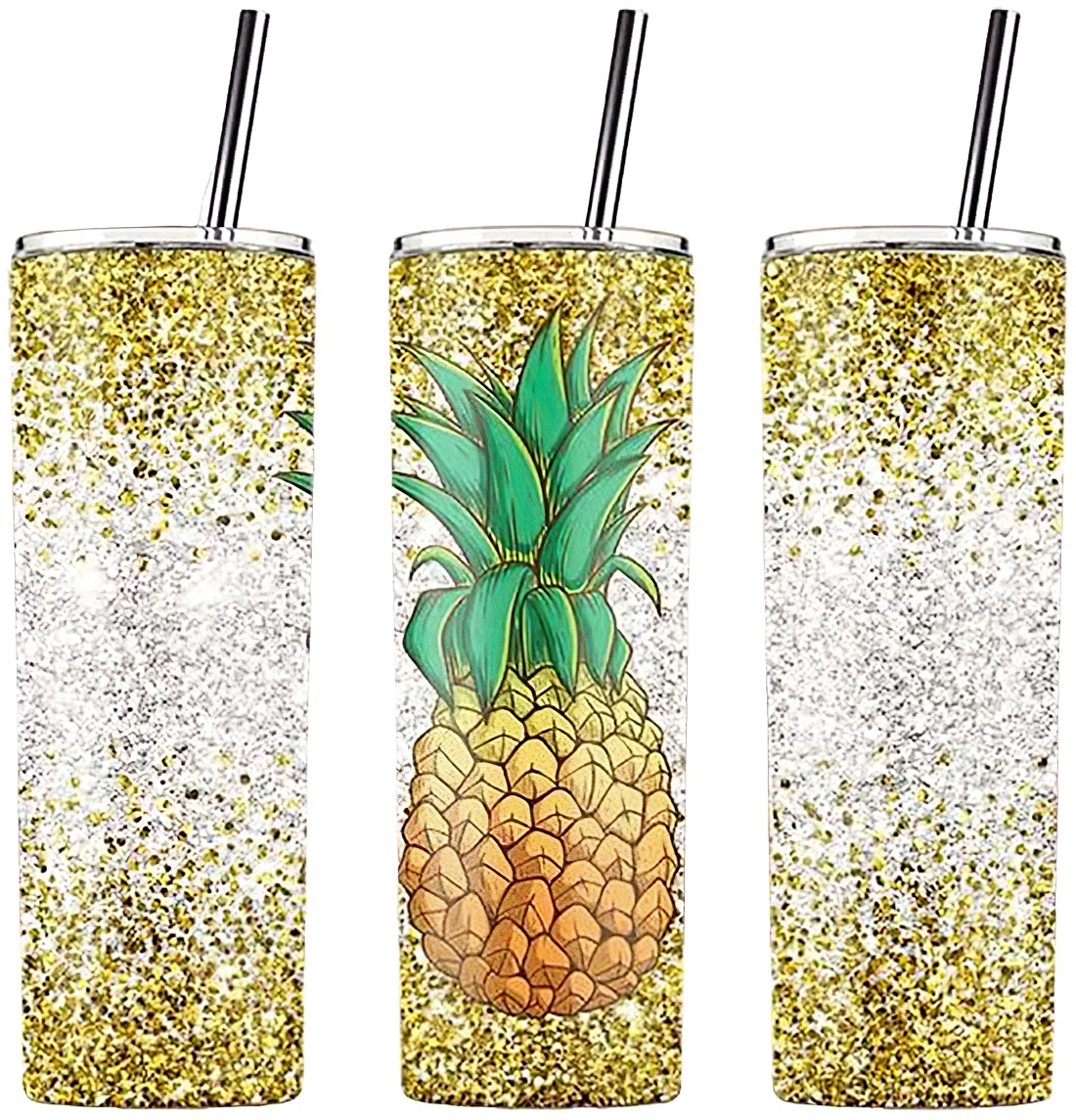 Personalized Name Pineapple Beautiful Glitter  Tumbler 17oz With Lid And Straw