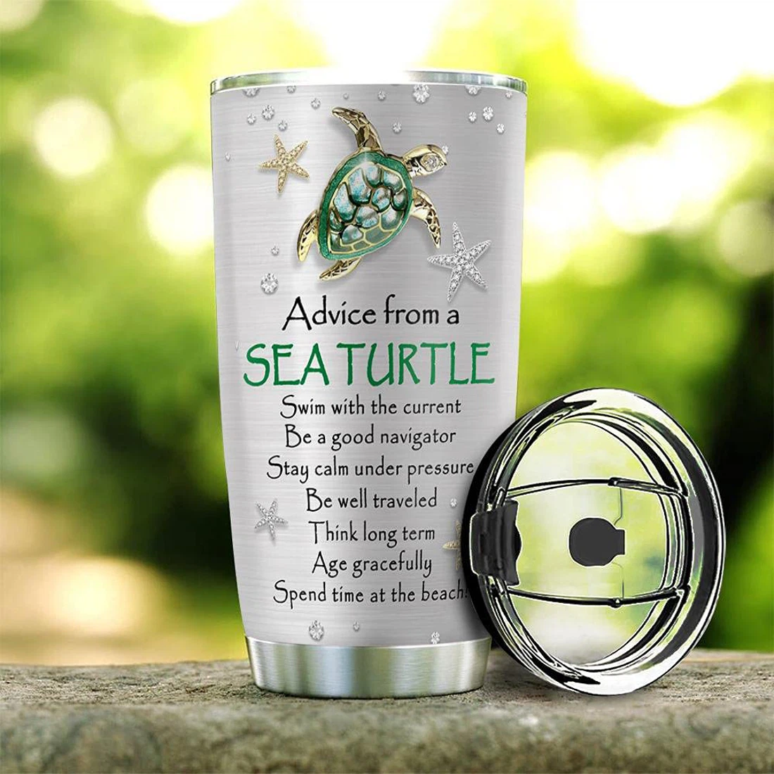 Personalized Advice From A Sea Turle Tumbler Cup with Lid,  Travel Coffee Mug