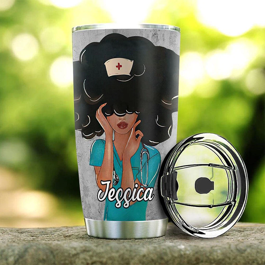 Personalized Black Nurse Tumbler Cup with Lid, Tumblers 20oz,  Travel Coffee Mug