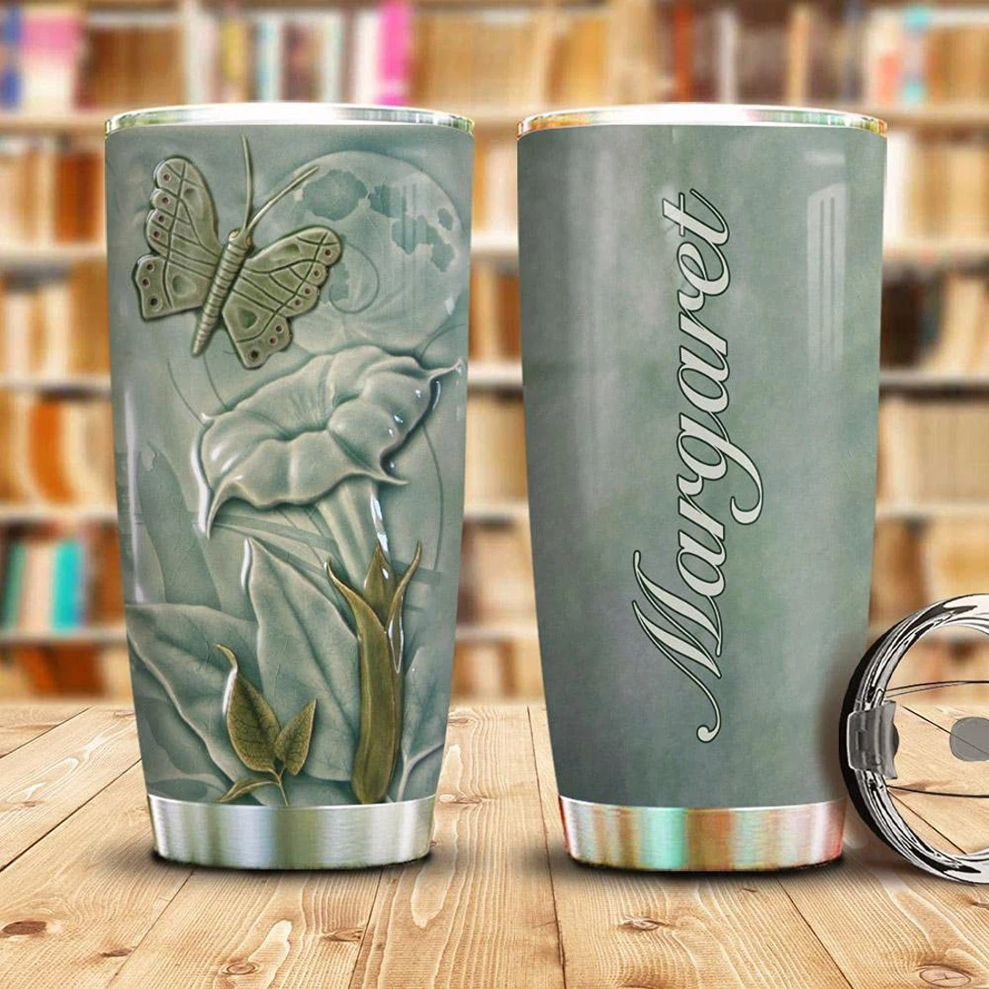 Personalized Ceramic Style Butterfly Moon 1 Tumbler Cup 20oz, 30oz with Lid,  Travel Coffee Mug