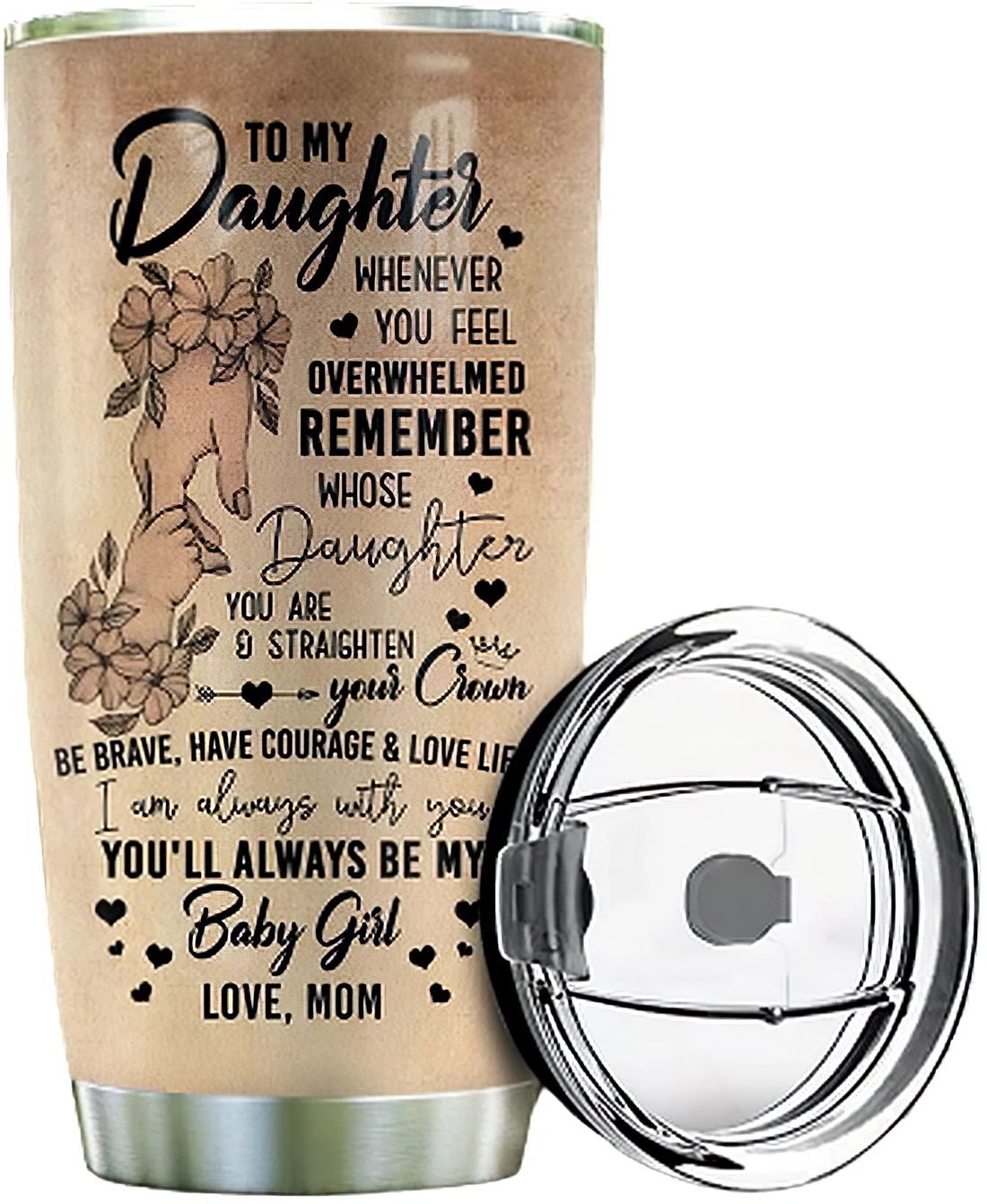 Personalized Tattooed Mom To My Daughter  Tumblers 20oz, 30oz With Lid,  Travel Coffee Mug