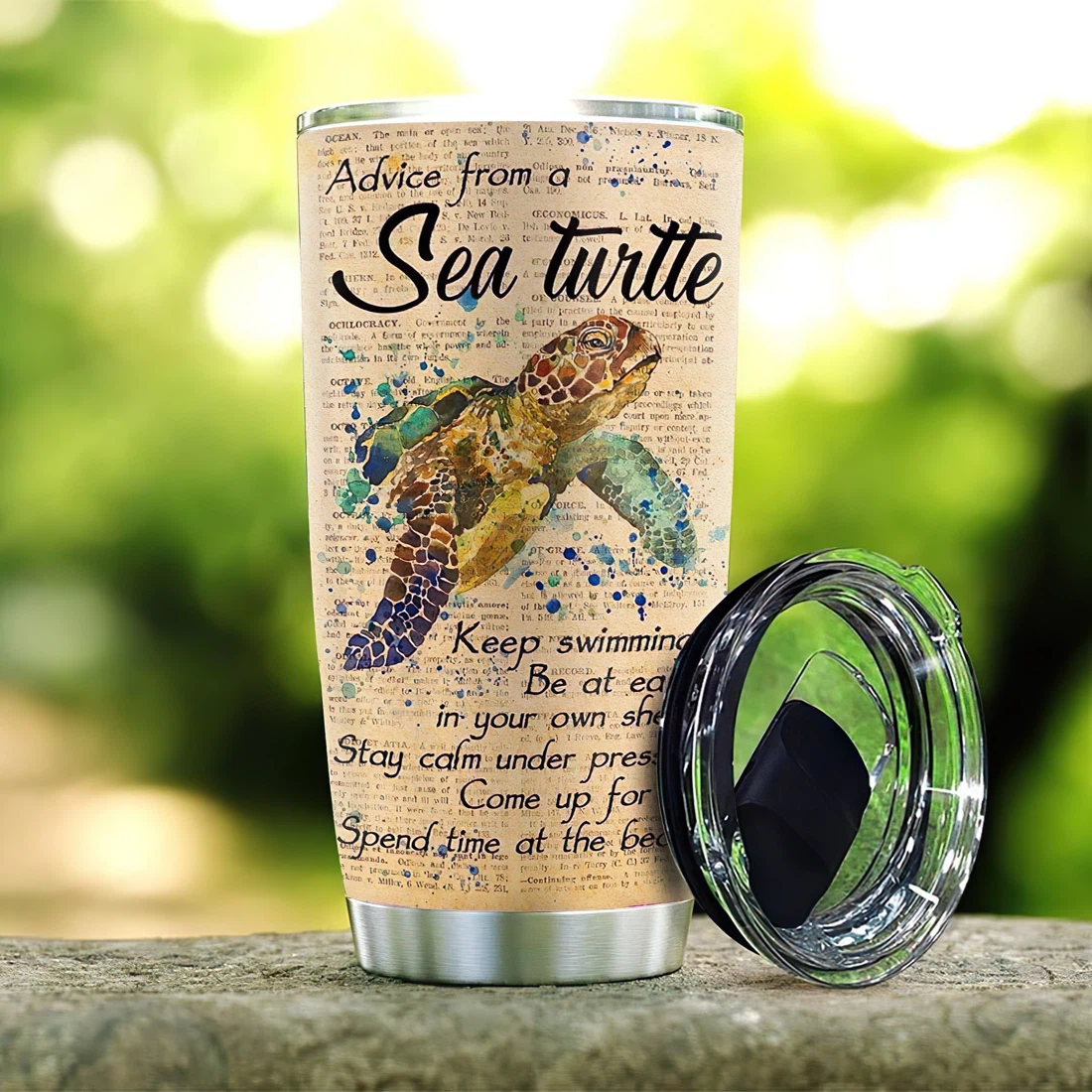 Personalized Sea Turtle Wisdom Tumblers 20oz, 30oz With Lid,  Travel Coffee Mug