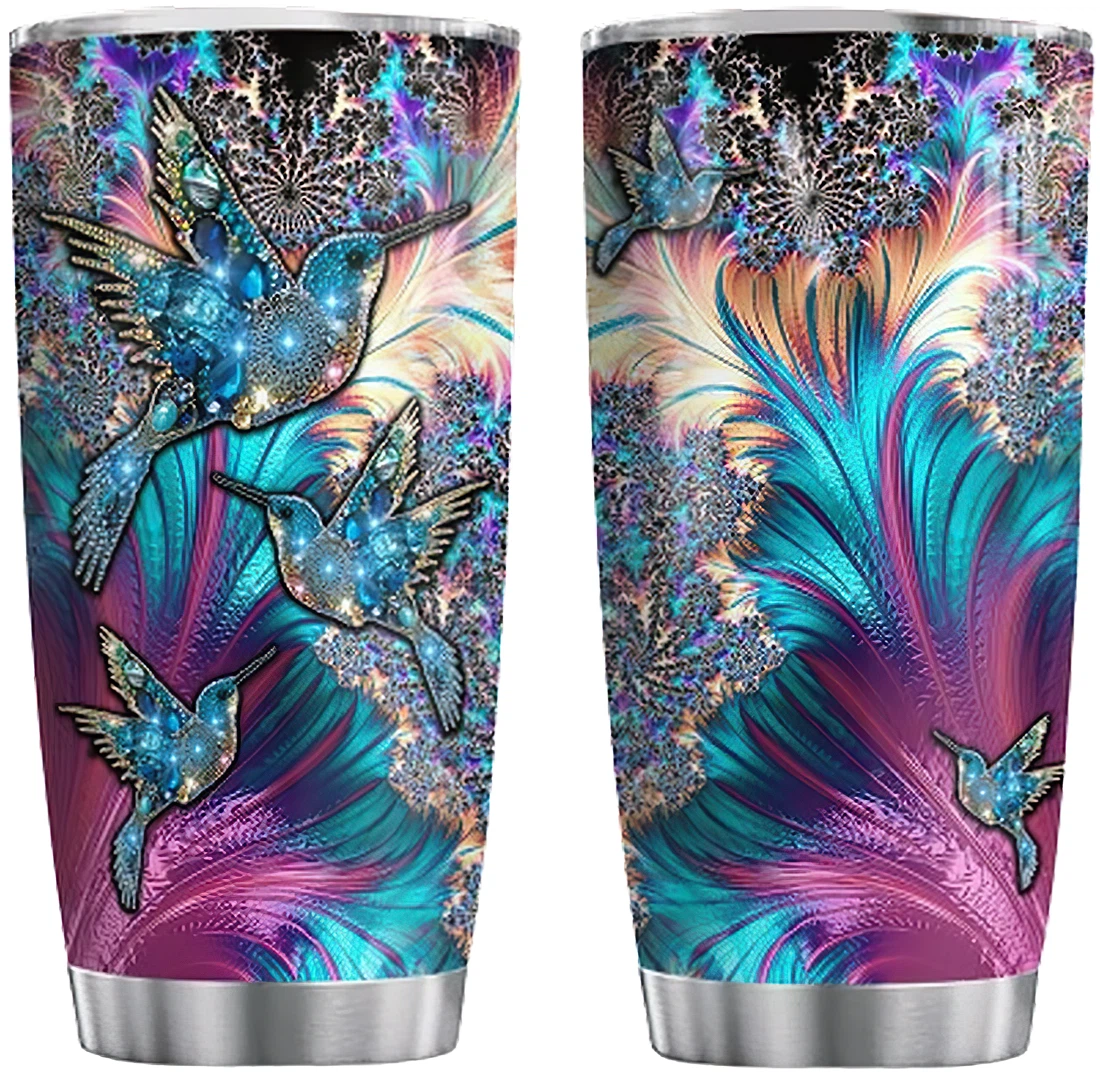 Personalized Tumblers - Hummingbird Colorful 20oz, 30oz With Lid ,  Travel Coffee Mug