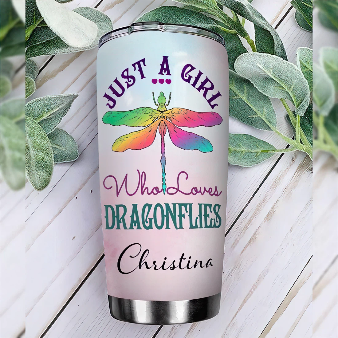 Personalized Dragonfly Tumblers 20oz, 30oz With Lid -  Travel Coffee Mug