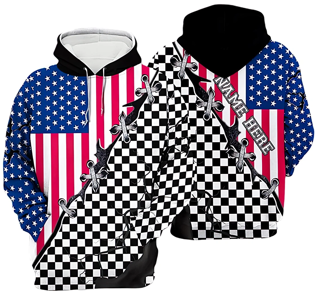 Personalized Name American Racing Flag Roots Zipper - 3D Printed Hoodie, Sweatshirt