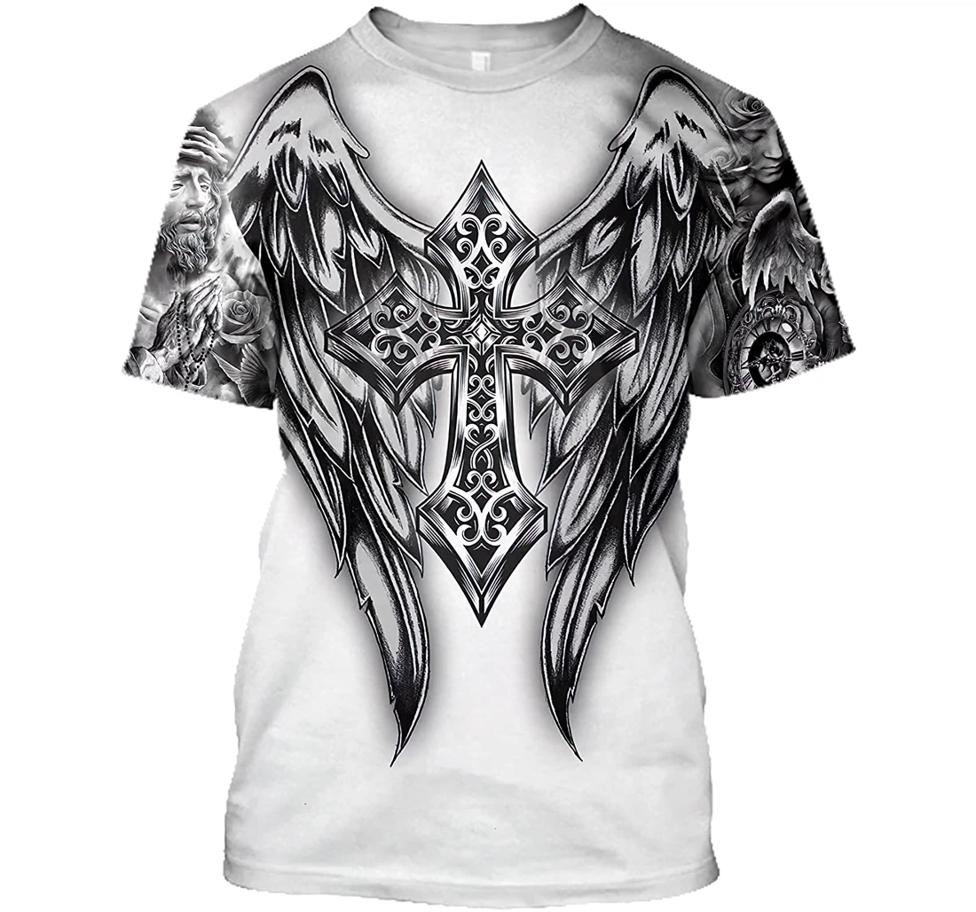 Jesus Is Praying Cross And Wings Shirts Christian - 3D Printed T-shirt