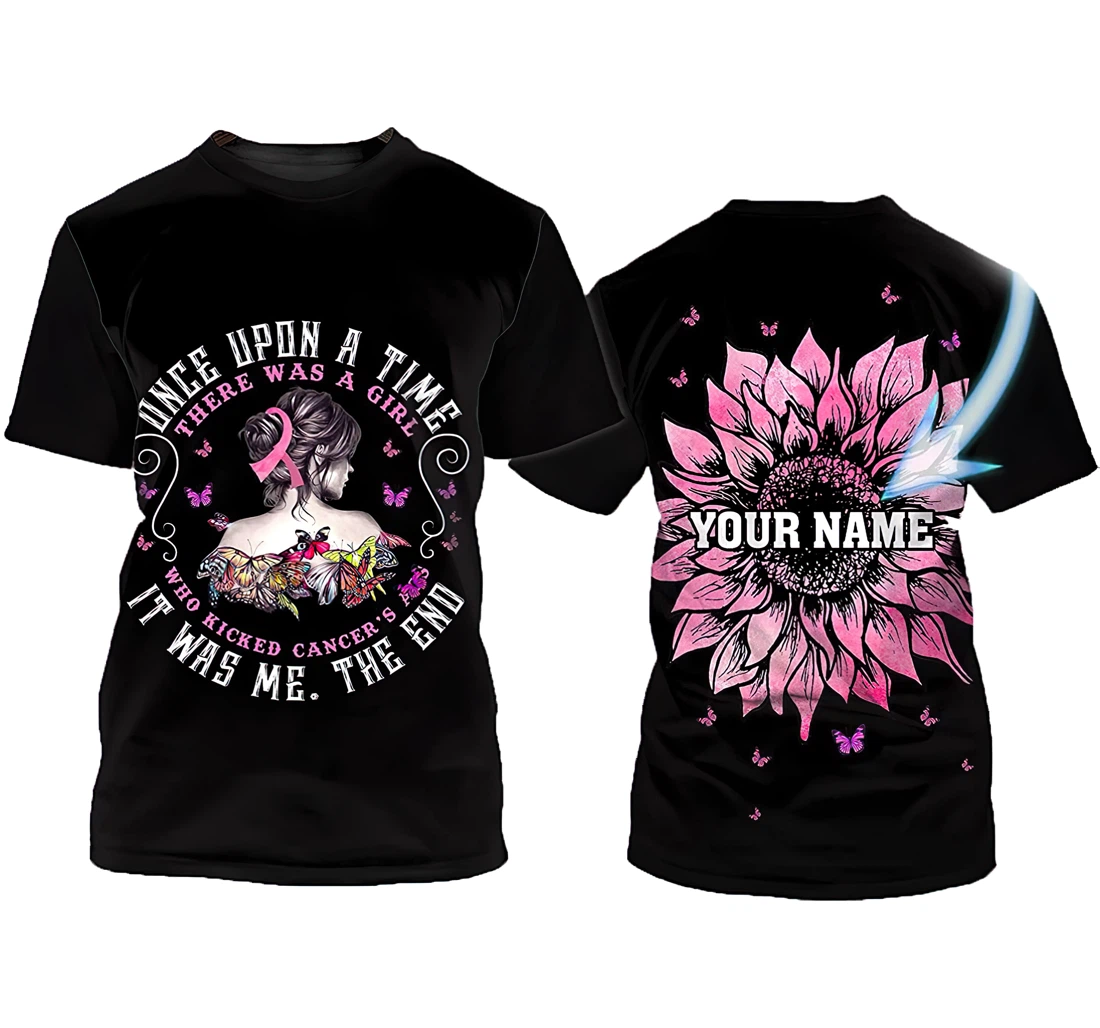 Personalized Breast Cancer Sunflower Once Upon A Time There Was A Girl - 3D Printed T-shirt