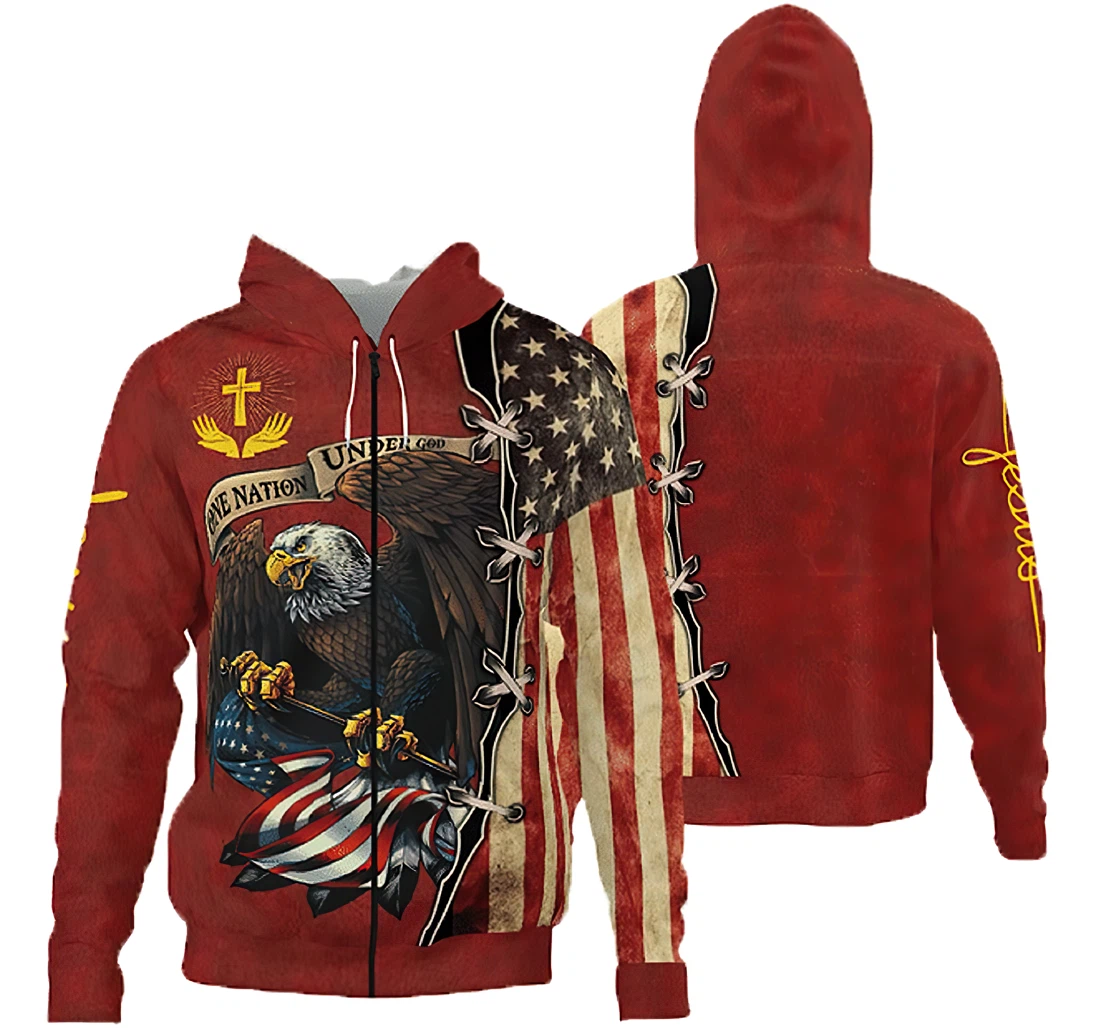 Jesus Eagle One Nation Under God Shirts And Woman American Flag - 3D Printed Hoodie, Sweatshirt