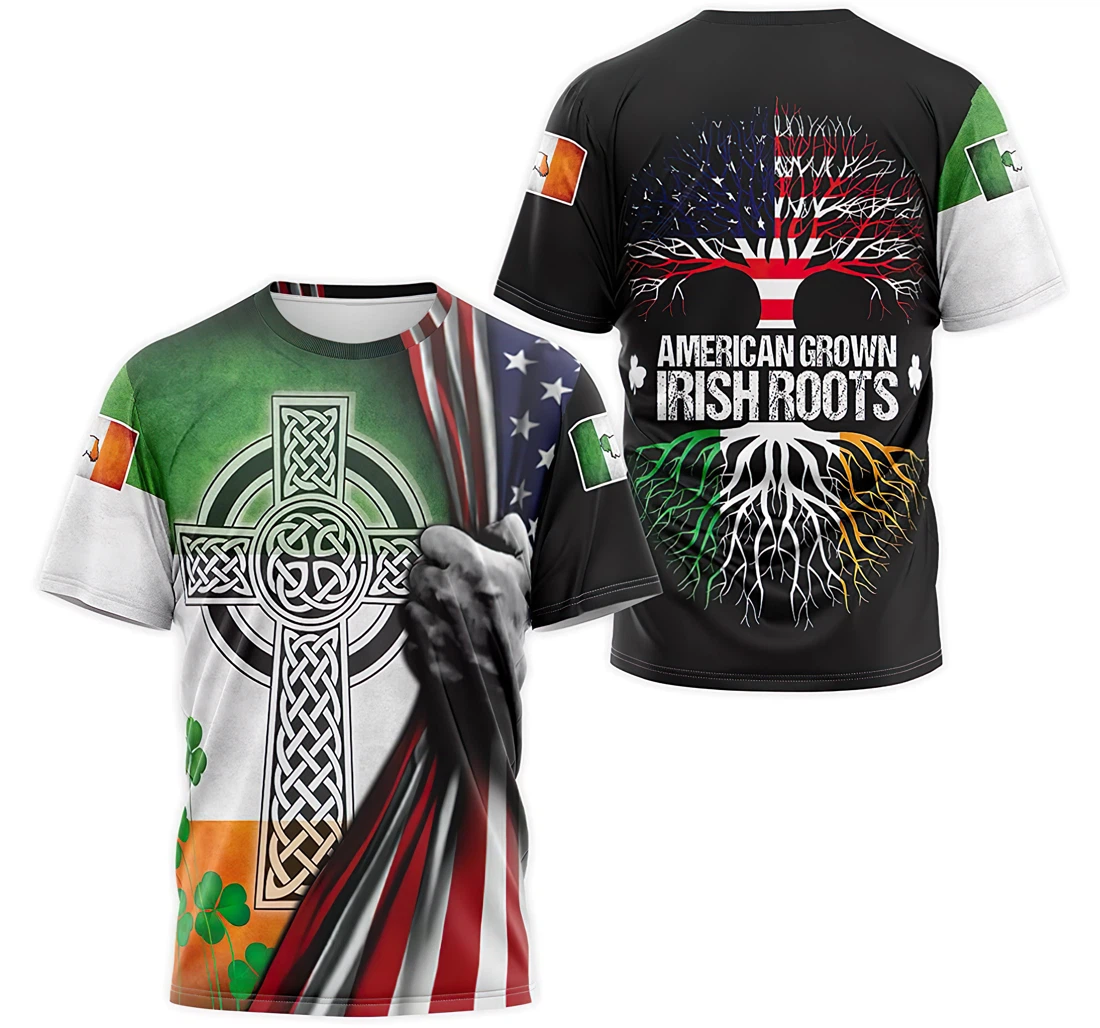 T-Shirt, Hoodie - Saint Patrick's Day Celtic Cross Yggdrasil American Grown Irish Roots 3D Printed