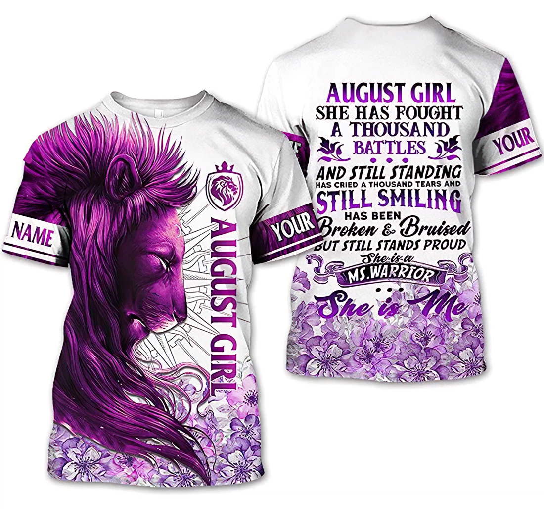 Personalize August Girl August Lion Birthday Woman Shirt Tshirt - 3D Printed T-shirt