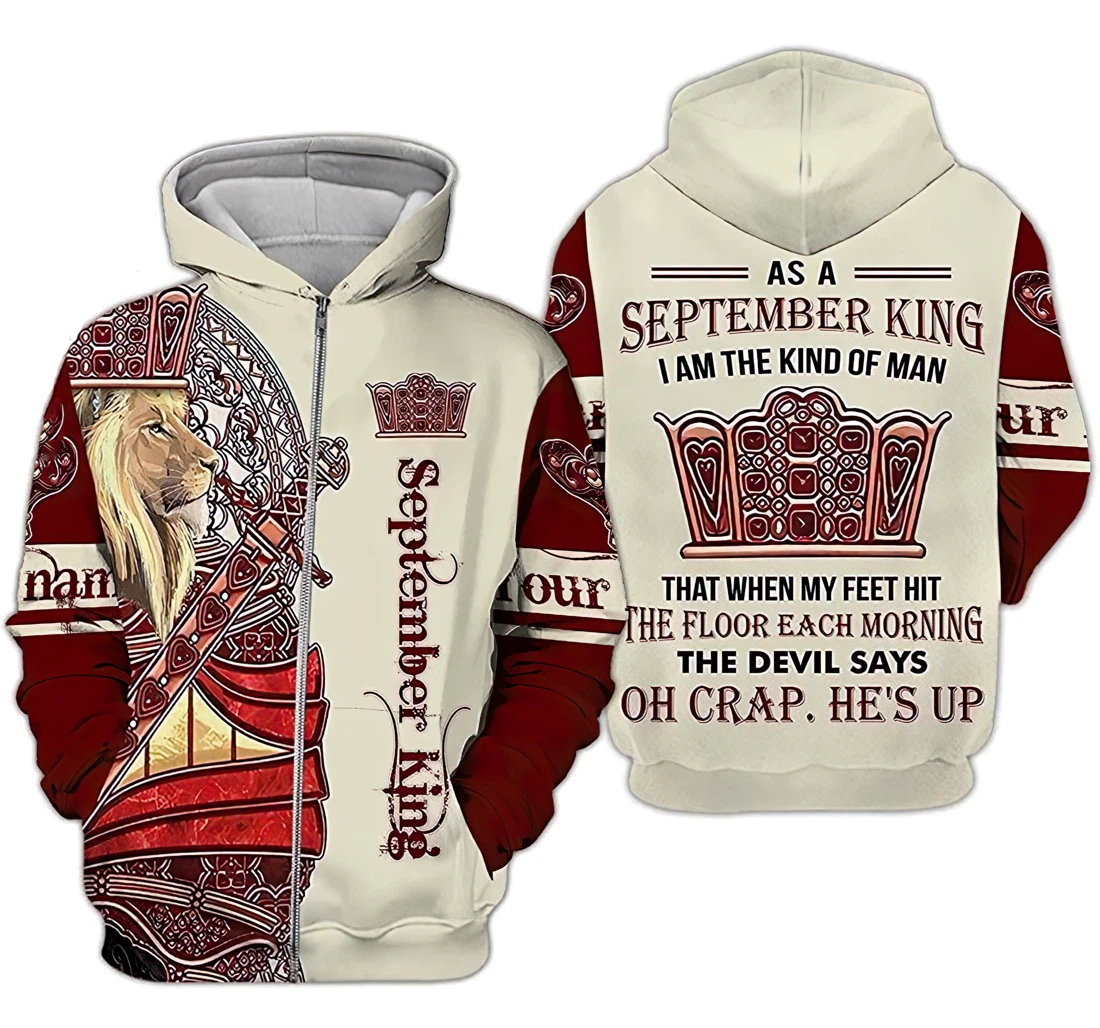 Zip Hoodie -  Personalize September King September Birthday - 3D Printed Hoodie, Sweatshirt