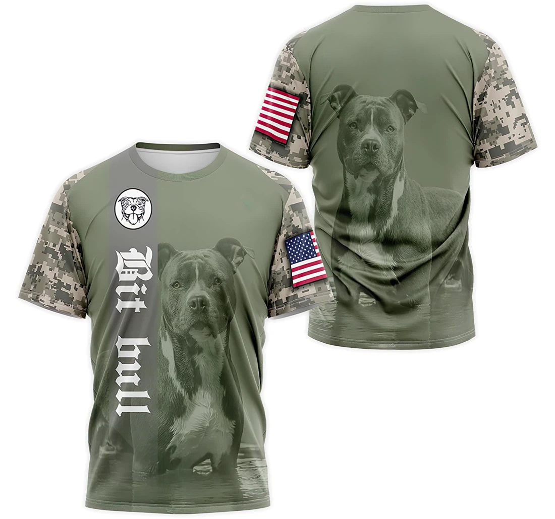 T-Shirt, Hoodie - Pitbull American Flag Camo 3D Printed