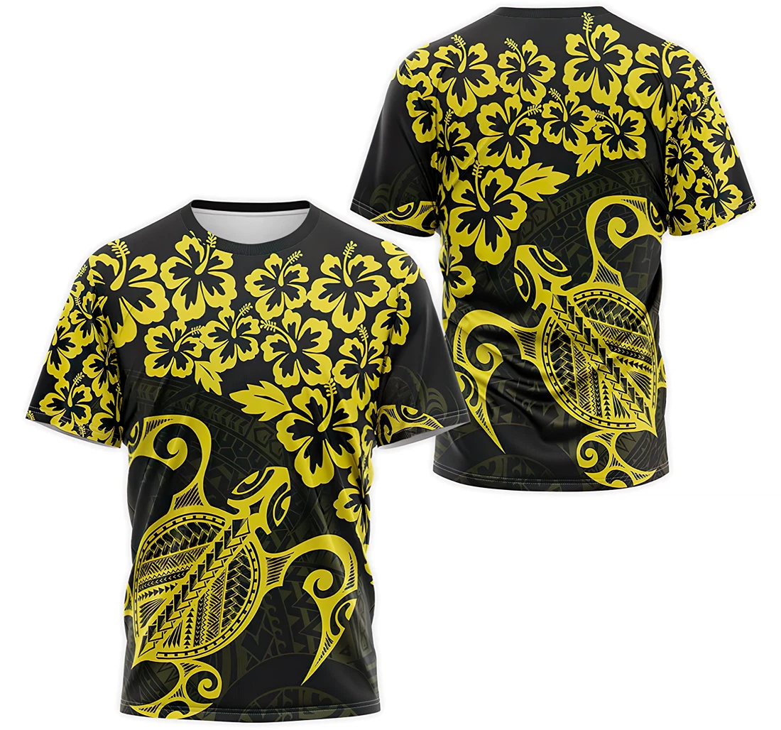 T-Shirt, Hoodie - Yellow Turtle Hibiscus Hawaii Polynesia Pattern 3D Printed