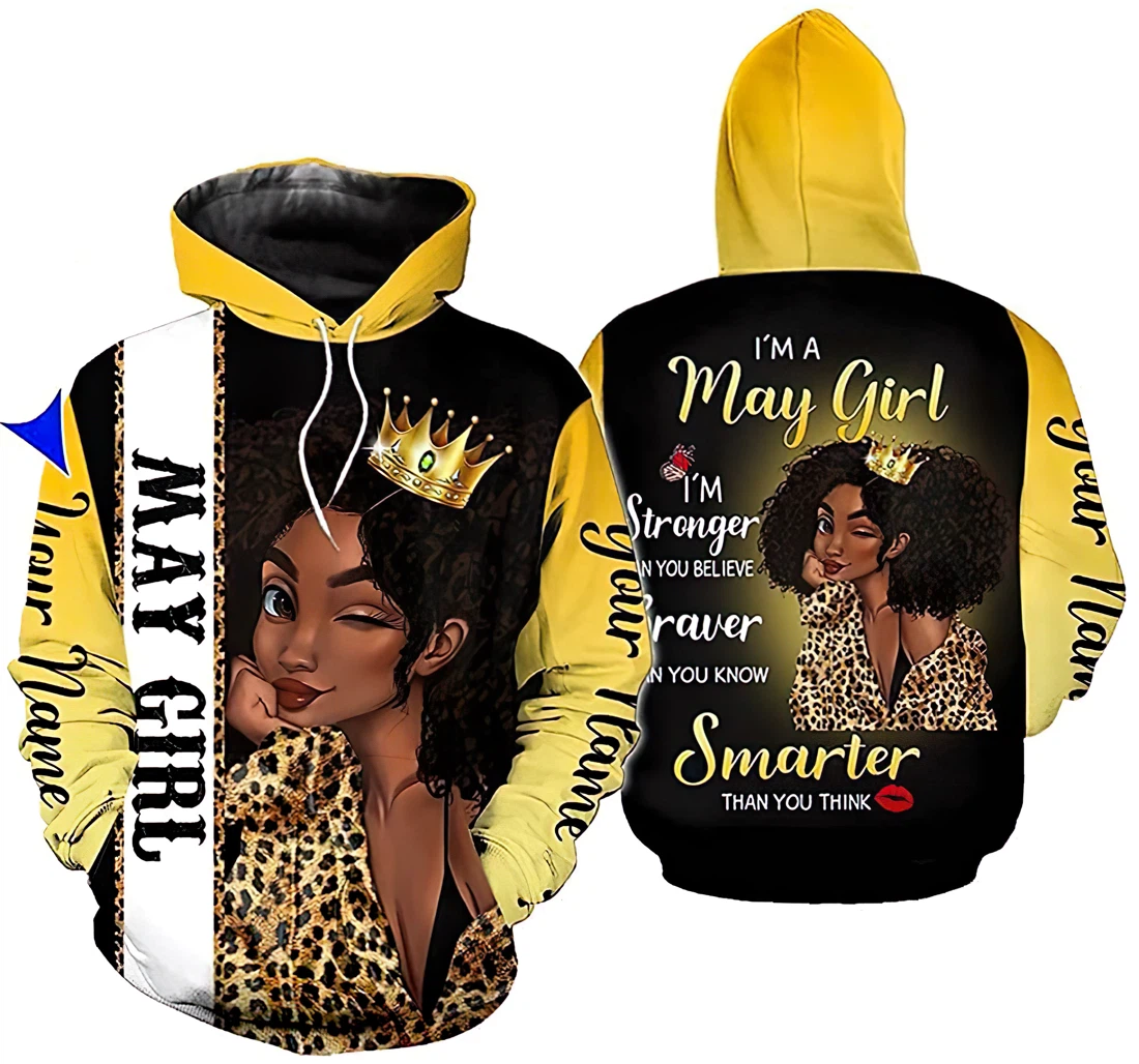 Personalized Name May Girl Braver Than You Know Smarter Than You Realize Leopard Premium Sportwear Up - 3D Printed Hoodie, Sweatshirt