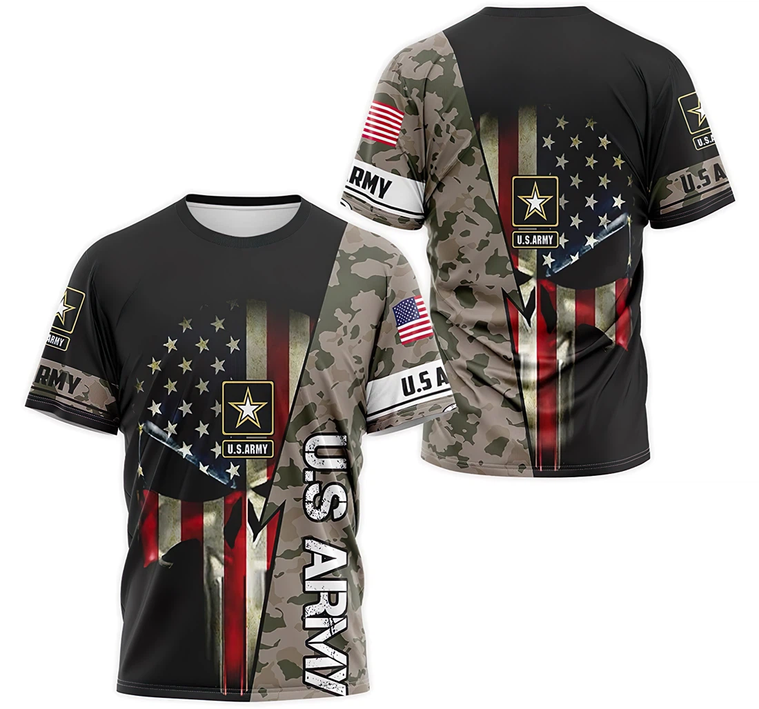 T-Shirt, Hoodie - Custom Name US Army Skull American Flag Camo 3D Printed