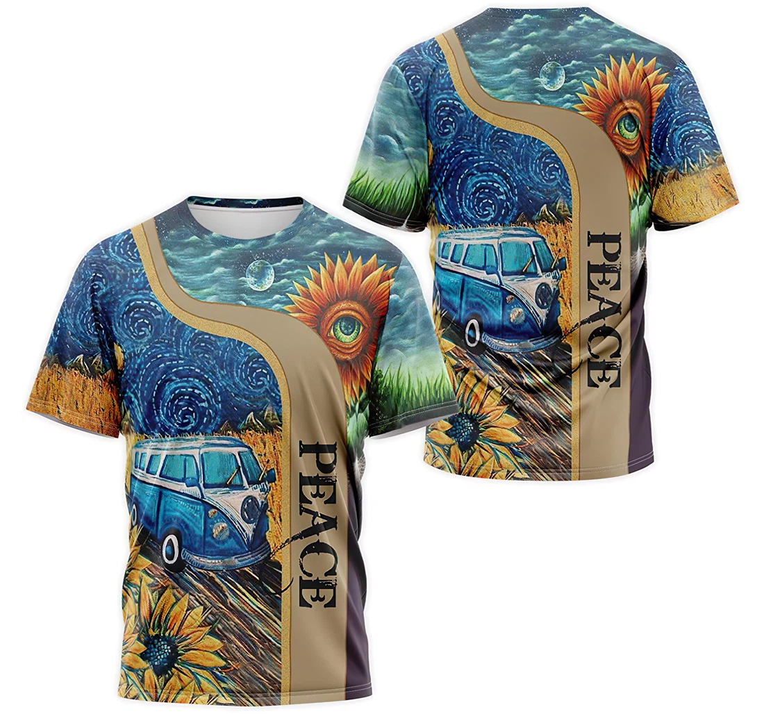 T-Shirt, Hoodie - Hippie Van Car Eyes Sunflower Peace Oil Panting 3D Printed