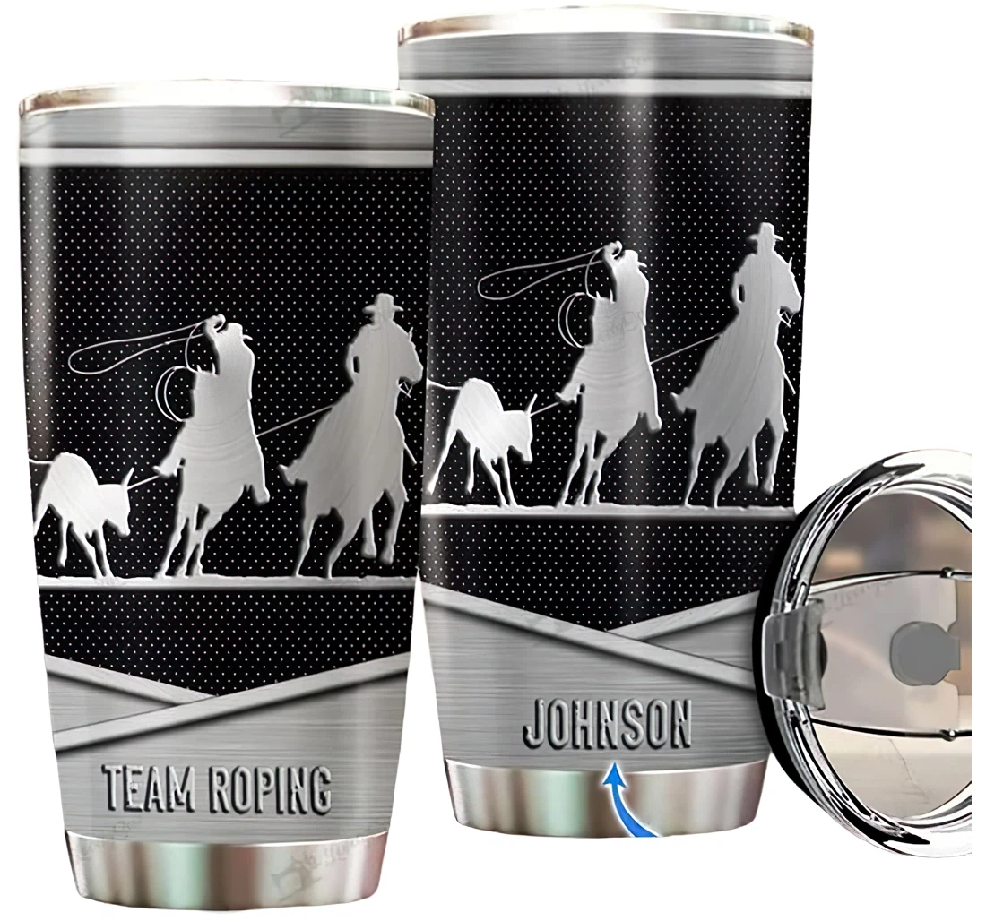 Personalized Name Team Ropin G Silver Style Or Home Outdoor Office School Tumbler 20 - 30oz With Lid, Travel Coffee Mug