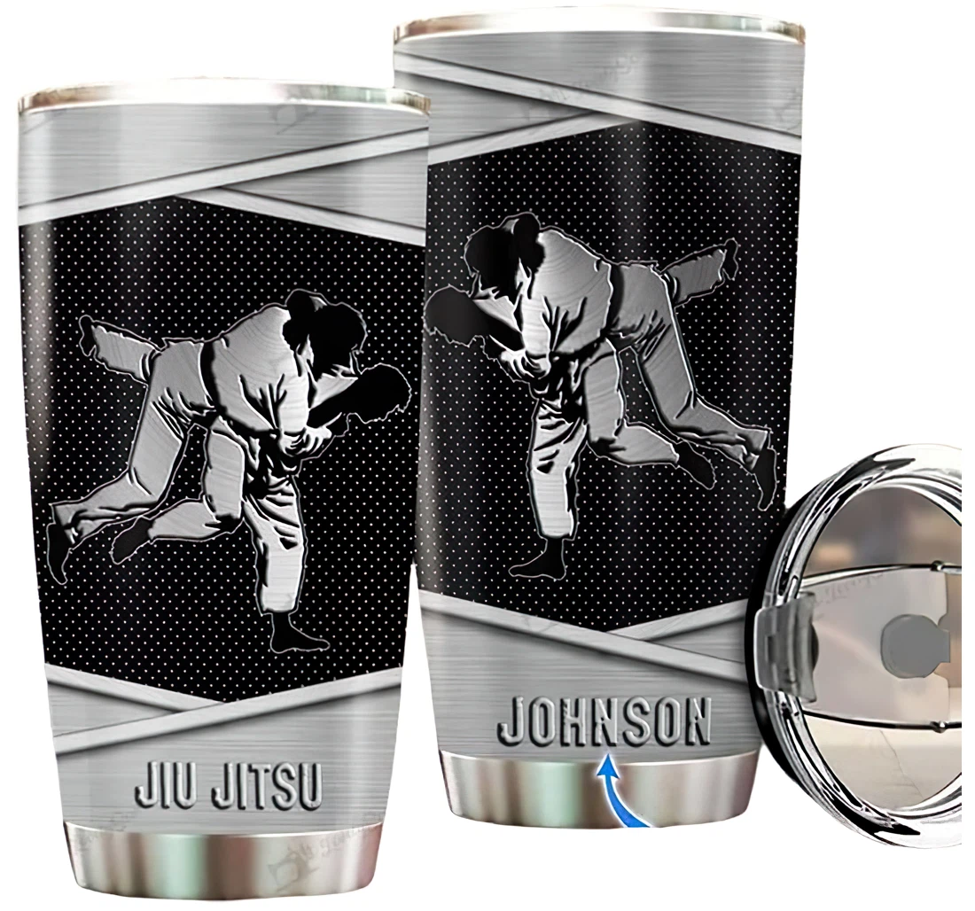 Personalized Name Jiu Jitsu Silver Style Or Home Outdoor Office School Tumbler 20 - 30oz With Lid, Travel Coffee Mug