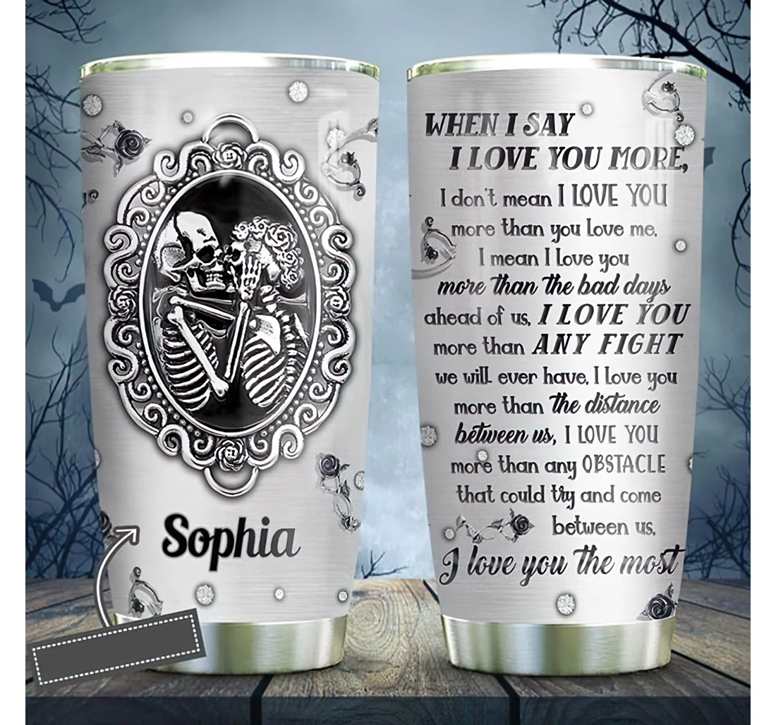 Personalized Name Metal Skull Couple Mirror I Love You 2 Or Home Outdoor Office School Tumbler 20 - 30oz With Lid, Travel Mug